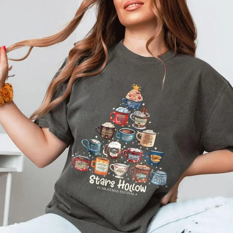 Stars Hollow Luke'S Diner Coffee Tree Stars Hollow Festival Clipart Luke'S Diner Coffee Shirt Classic Cotton T-Shirts