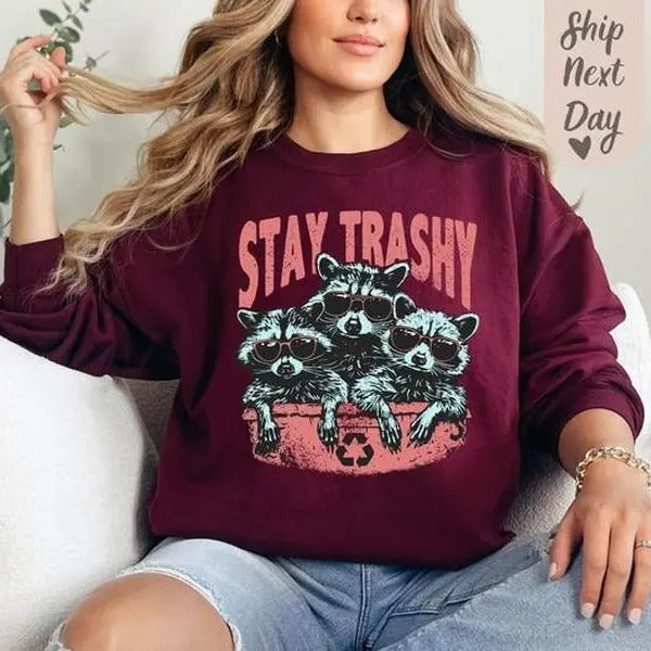Stay Trashy Funny Racoon Meme Raccoon Lover Tops T-Shirts