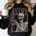 Staying Alive Coffee Funny Skeleton Halloween Vintage Stay T-Shirts
