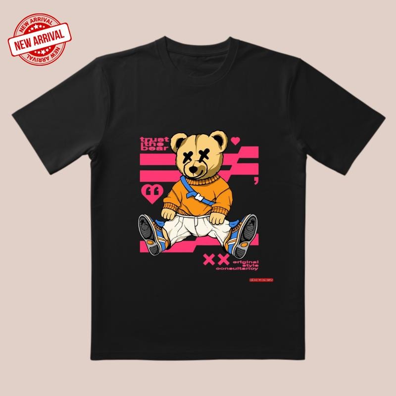 'Peachy Bear' Fleece 3D Cut & Orange White Clash All Day Date Home Streetwear T-Shirts