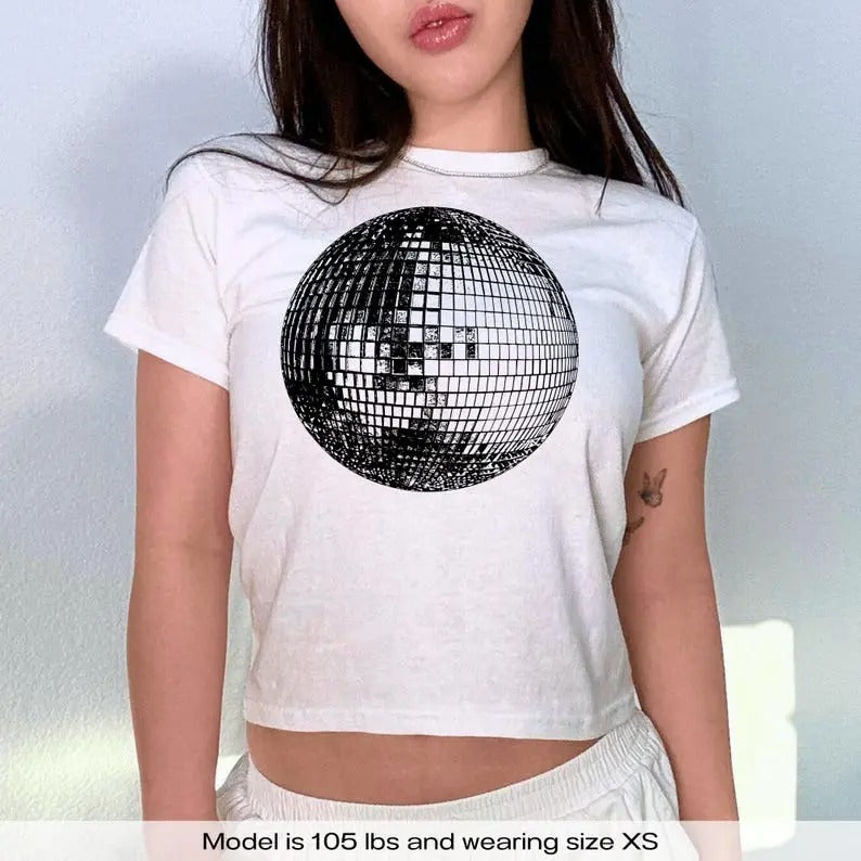 Studio 54 Retro Disco Ball Y2k Baby Baby Collar Fit T-Shirts