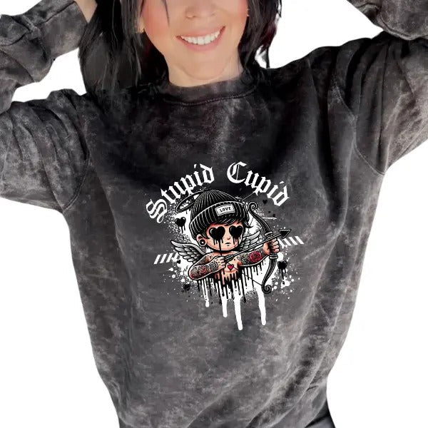 'Stupid Cupid' Mineral Wash Punk Rocker T-Shirts