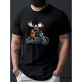 Moose Creative Print Casual Crew Neck Short Sleeve Summer Top Modern Streetwear Comfortable Fabric Relaxed Fit Made USA T-Shirts