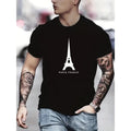 Paris Eiffel Tower Print Crew Neck Short Sleeve Casual Breathable Summer Outdoor Essential Creative Warm Weather Made USA T-Shirts