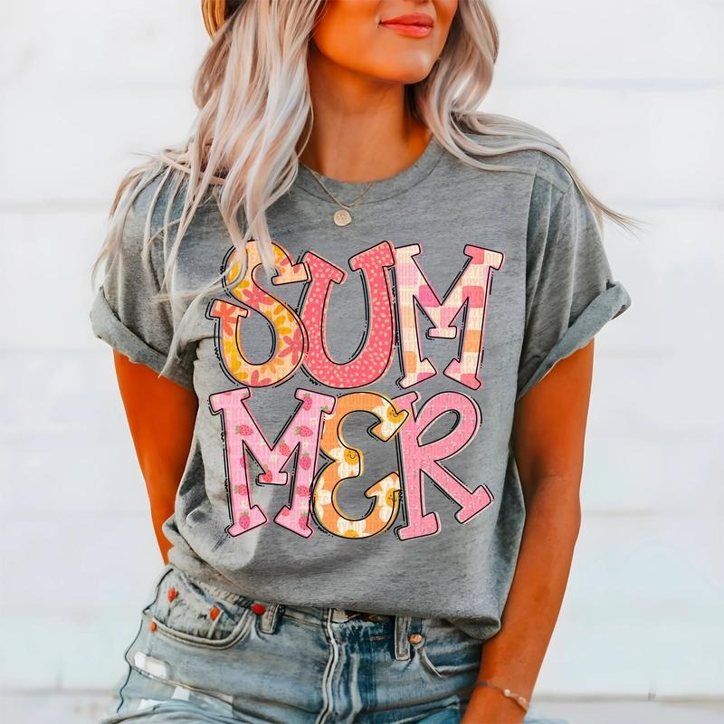 Summer Doodle Letters Strawberries DTF Transfers THIS IS NOT SHIRT T-Shirts