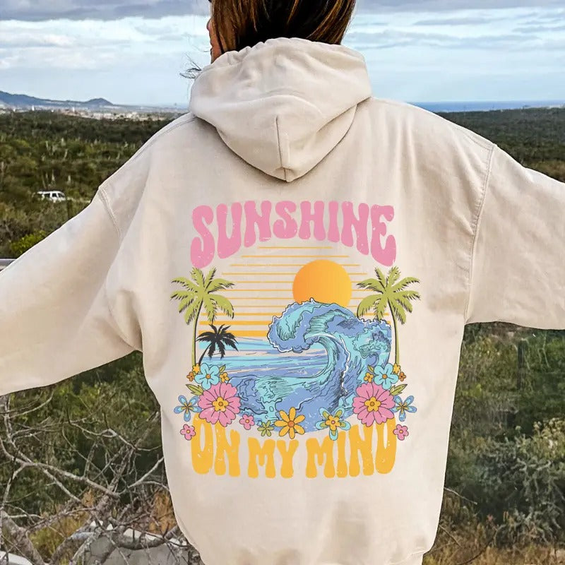 Sunshine My Mind Cotton Casual Sunset Beach Womenswear Polyester Tops Underwear Yarn T-Shirts