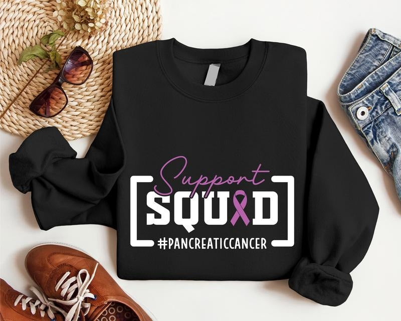 Support Squad Pancreatic Cancer Matching Cancer Fighters Pancreatic Cancer Warrior Purple Ribbon Cancer Support Team T-Shirts