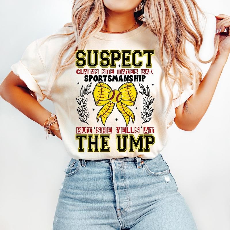 Suspect Claims Softball Softball Coquette Game Day Retro Softball Bow Funny Softball Mama Hey Batter Batter Swing T-Shirts
