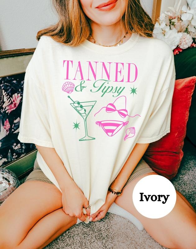 Tanned Tipsy Shirt Pool Party Retro Martini Shirt Boho Summer Cruise Summer Shirt Vacation Preppy T-Shirts