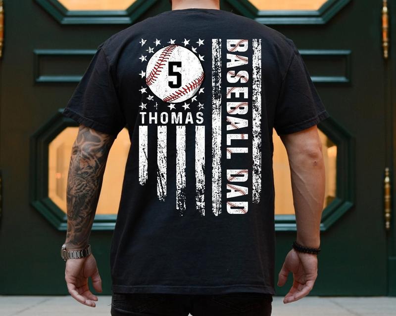 Baseball Dad Personalized Name Number Baseball Player Shirt Dad Baseball Dad Shirt Sports Dad T-Shirts