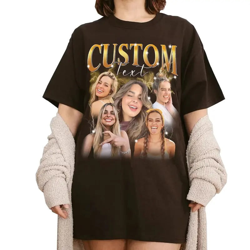 Custom Photos Shirt Top Casual Classic Drop Shoulder Crew Neck T-Shirts