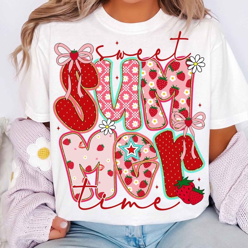 Sweet Summer Time Shirt Summer Strawberry Coquette Summer Retro Summer Beach Shirt T-Shirts