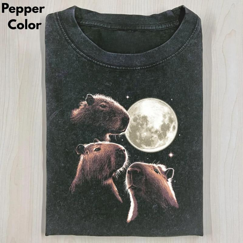 THREE MOON CAPYBARAS GEEK CAPYBARAS Shirt Animal Shirt Top Womenwear T-Shirts