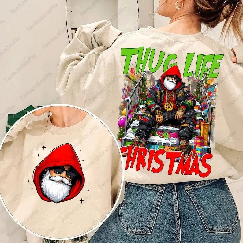 THUG LIFE Cartoon Santa Time Retro Merry T-Shirts