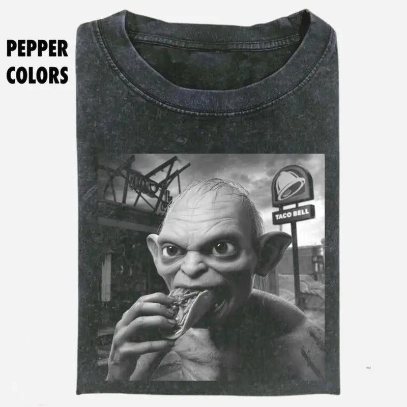 Taco Bell Gollum V2 Print Cotton Lord Rings Movie Top Menswear Streetwear T-Shirts