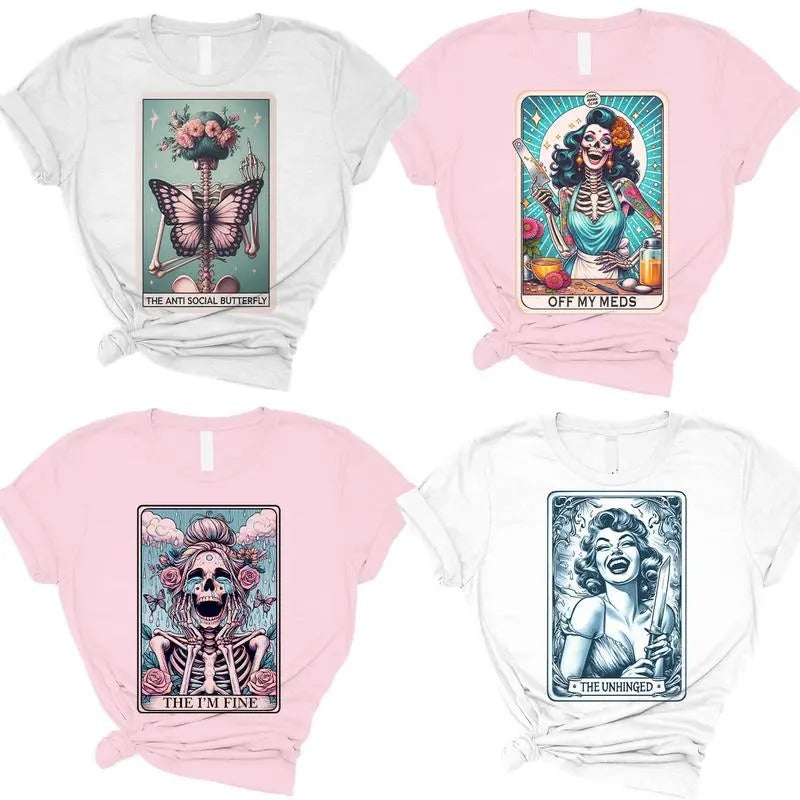 Tarot Card Mental Health Shirts Print Is Sublimation Cotton Funny Relaxed Fit Top Womenswear T-Shirts