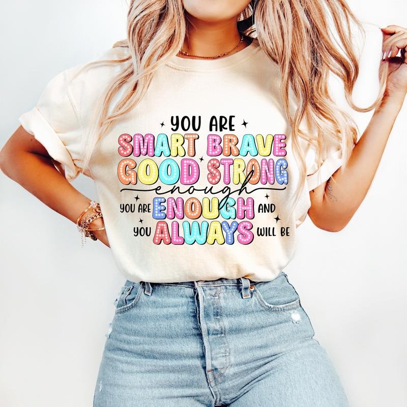 Teacher Positive Affirmations Teacher Quotes Bright Doodle Mental Health Inspirational Motivational T-Shirts