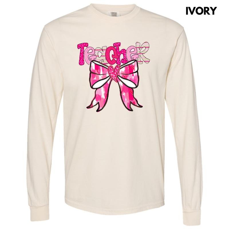 Teacher Valentine Coquette Long Sleeve Comfort Colors T-Shirts