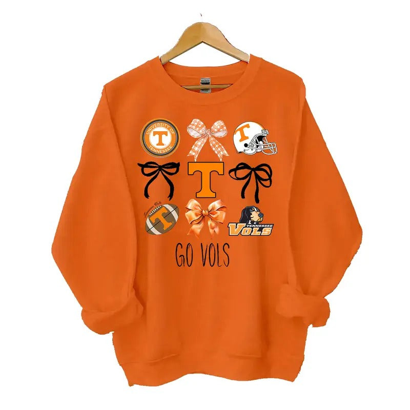Tennessee Vols Coquette Football Orange Long Sleeve Classic Cotton Blend Gameday Casual Fit Soft Womenswear T-Shirts
