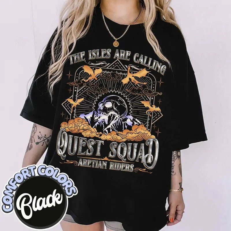 Isles Are Calling Quest Squad Aretian Riders Shirt Onyx Storm Shirt Fourth Wing Bookish Shirt Romantasy Fan Ridoc T-Shirts