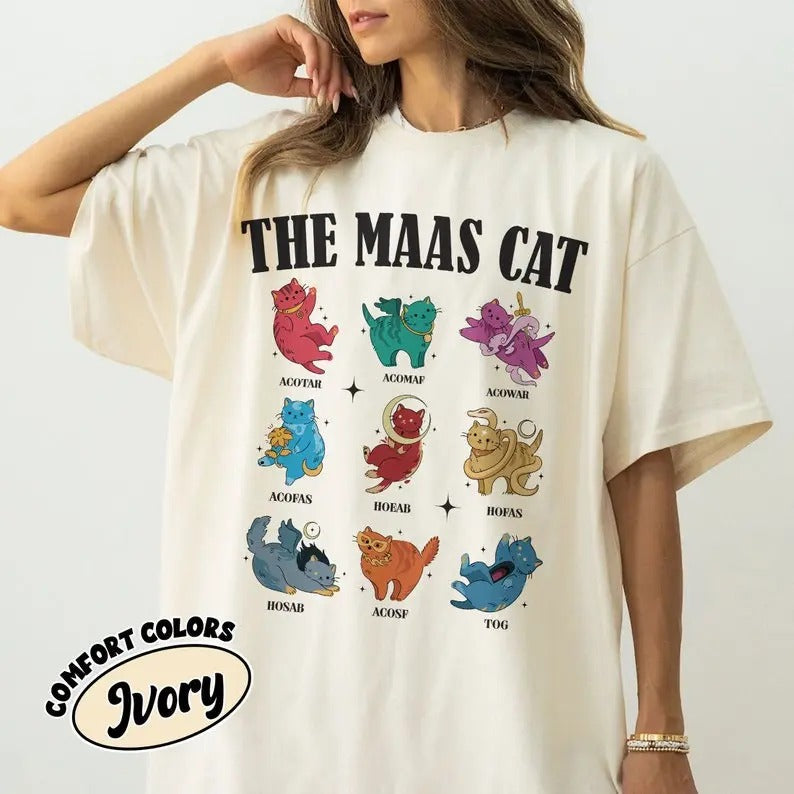 Maas Cat Comfort Colors Shirt SJM Fan Acotar SJM Book Cats Funny SJM Book Tour Collar Cotton Fabric Top T-Shirts