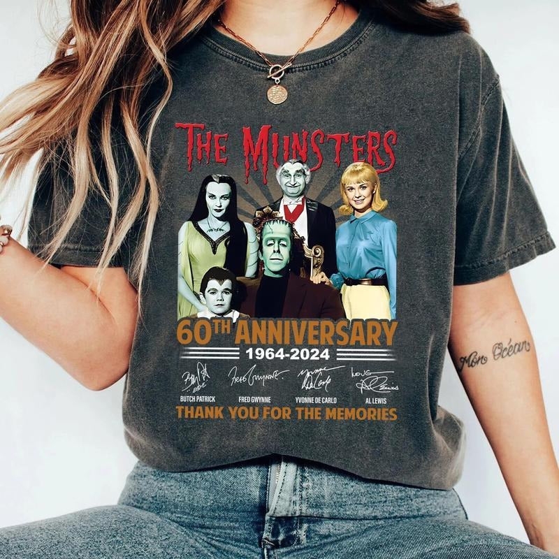 Munster Anniversary Shirt Munster Halloween Frankenstein Shirt Halloween 90s Movie Spooky Shirt Crew Neck Plaid Cotton T-Shirts