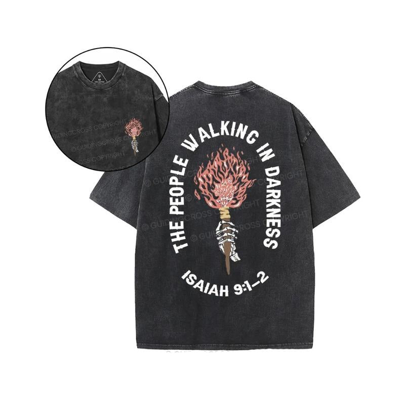 People Walking Darkness Washed 2 Sided Pure Cotton Fabric Casual Streetstyle Crew Neck Short Sleeve Soft Washed Tops Perfect T-Shirts