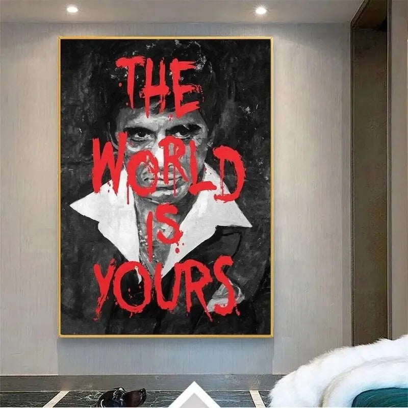 World Is Yours Scarface Movie Poster Canvas Print Iconic Wall Decor Living Room T-Shirts