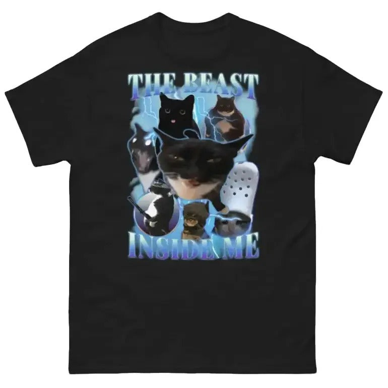 Beast Inside Me 90s Vintage Funny Cat Meme Shirt Classic Cotton Top T-Shirts