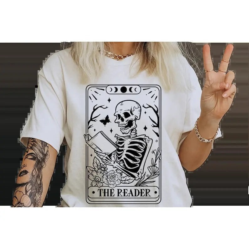 Reader Tarot Card Shirt Skeleton Booktrovert Shirt Dark Romance Shirts Acotar Throne Glass Book T-Shirts