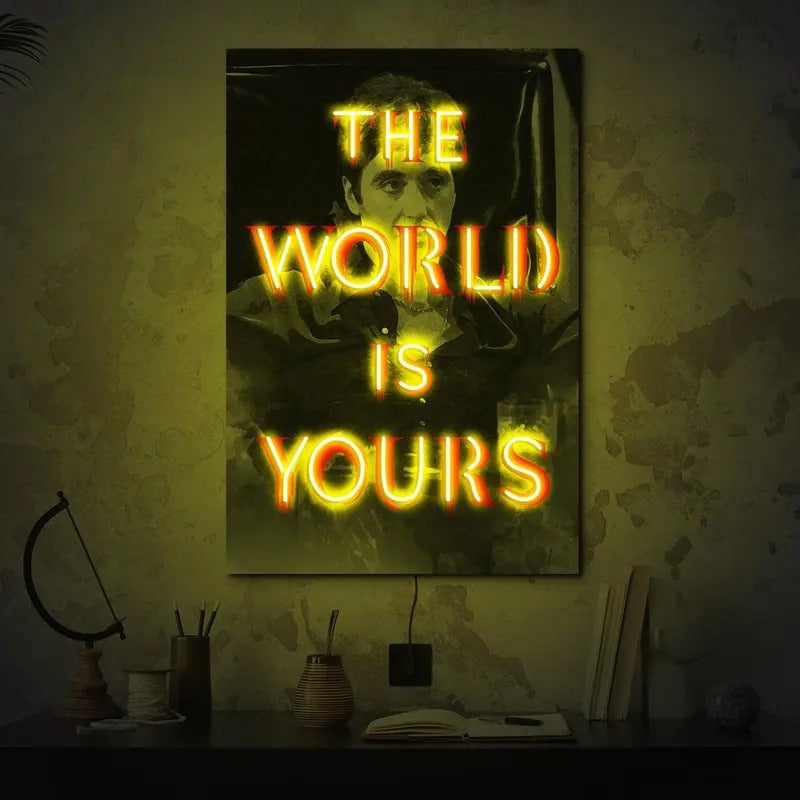 World Is Yours Neon Sign Tony Montana Neon Poster Movie Neon Sign Neon Painting Art Neon Artwork Scarface Wall Decor Neon Art Print T-Shirts