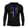 Thin Blue Flag Skull Patriotic USA Tactical Long Sleeve Casual Classic T-Shirts