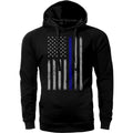 Thin Blue Vertical Brushed Flag Front Print Police Cotton Fabric T-Shirts