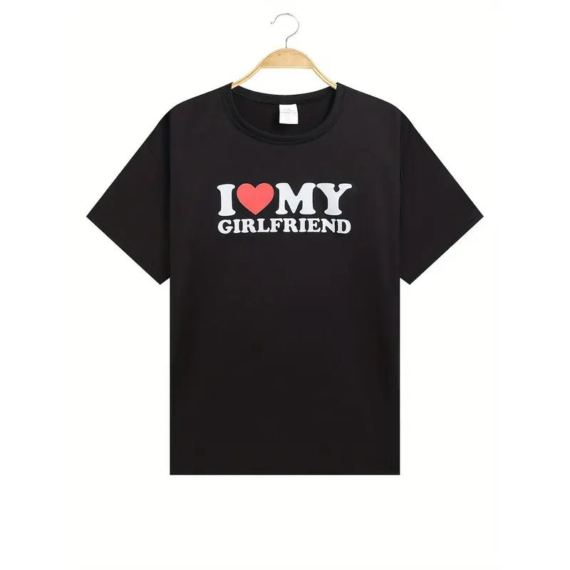 This Comfortable Features "I Love My Girlfriend" Print Summer Menswear Top T-Shirts