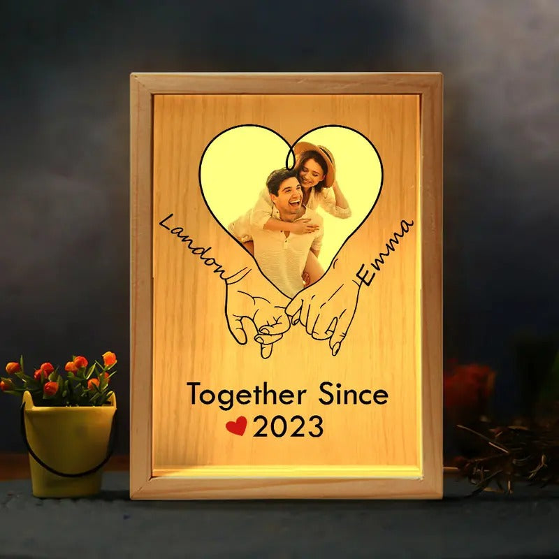 Together Since Couples Anniversary Holding Hands Personalized Photo Frame Light Box Personalized Wedding Anniversary Valentine Him Her T-Shirts