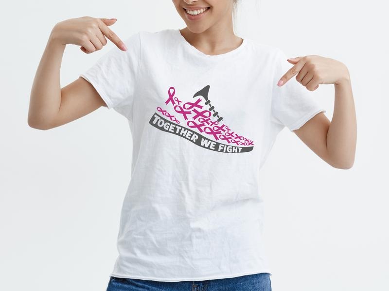 Together We Fight Running Shoes Shirt Breast Cancer Awareness Pink Ribbon Fighter Short Sleeve Cancer Survivor Mom Support Shirt Matching Motivational T-Shirts