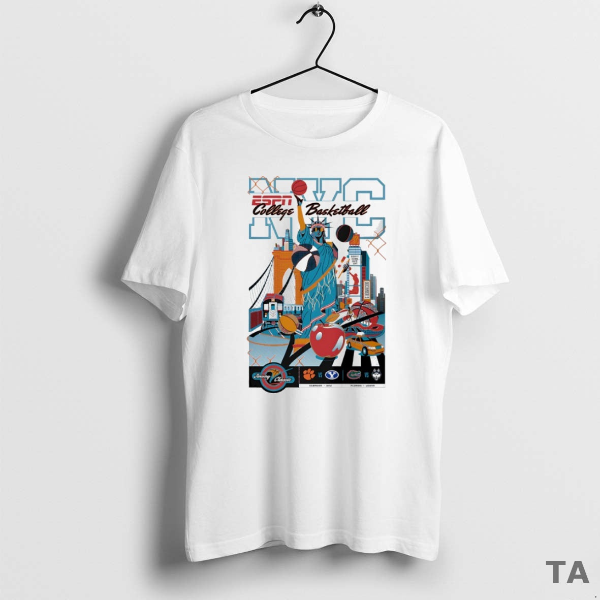 Top Clemson Tigers Vs Byu Cougars Nyc College Basketball Jimmy Classic Circle T-Shirts
