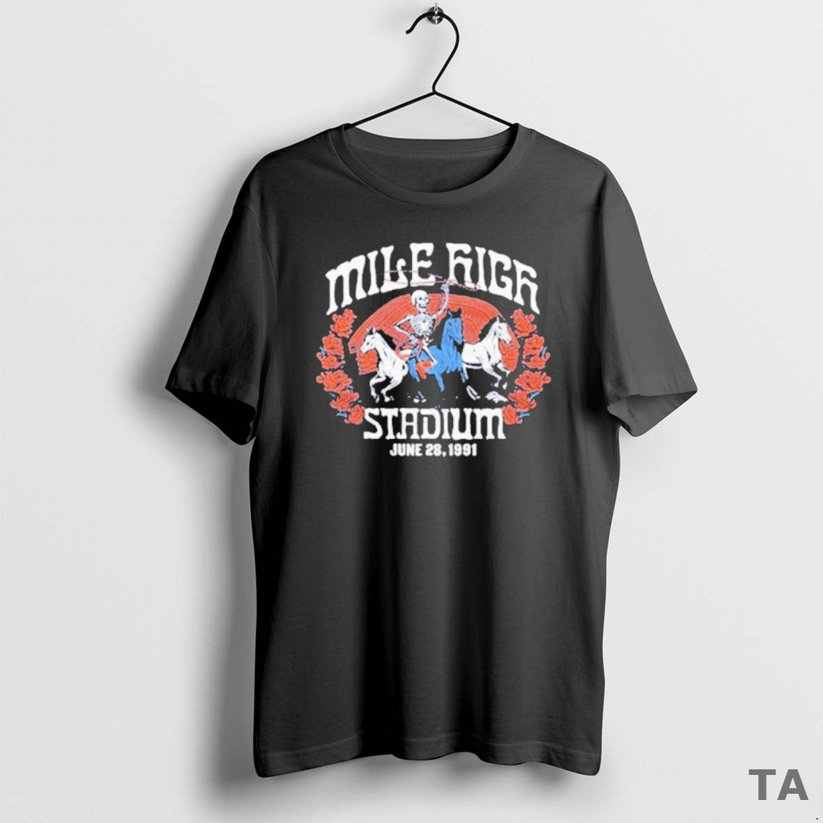 Top Grateful Dead X Broncos Skeleton Mile High Stadium T-Shirts