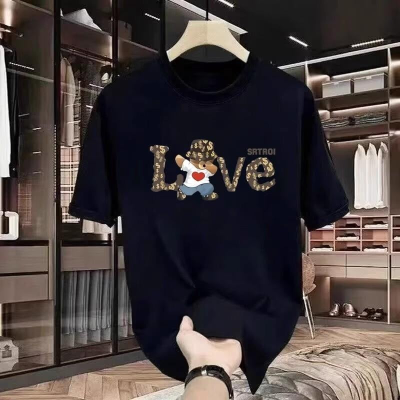 Trend Creative Love Printed Short Sleeved 2025 Summer Pure Cotton Loose Couple Bear Top T-Shirts