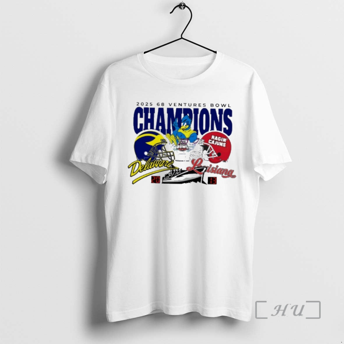 Trending Delaware Blue Hens 20 13 Louisiana Ragin Cajuns 2025 68 Ventures Bowl Champions T-Shirts