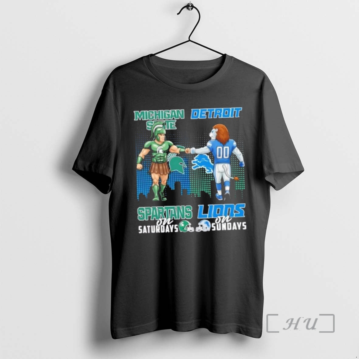 Trending Mascots Michigan State Spartans Saturdays X Detroit Lions Sundays Skyline T-Shirts