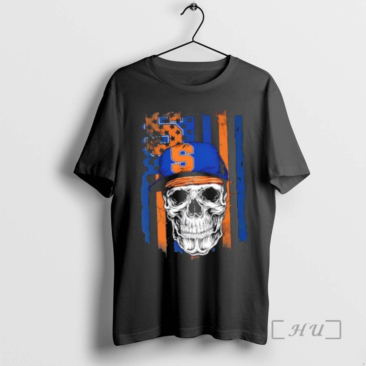 Trending Skull Wearing Cap Syracuse Orange Us Flag T-Shirts