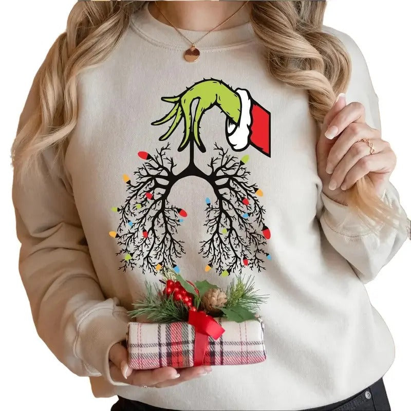 Gr1nch Nurse Take Care Lighting Lungs Lung Gr1nchmas Lights T-Shirts