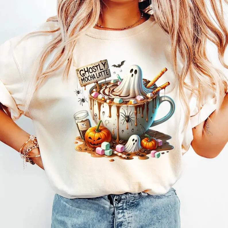 Ghosts Boo Jee Ghost Halloween Shirts Latte Chucks Fannies Ghost Shirt Teenage Girl Halloween Ghosts Boujee T-Shirts