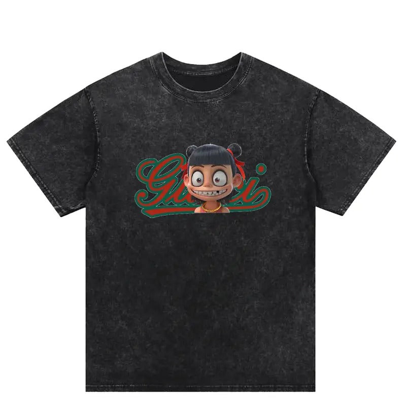 Ne Zha Washed . Unleash Power Ne Zha Fusion Mythology Streetwear T-Shirts