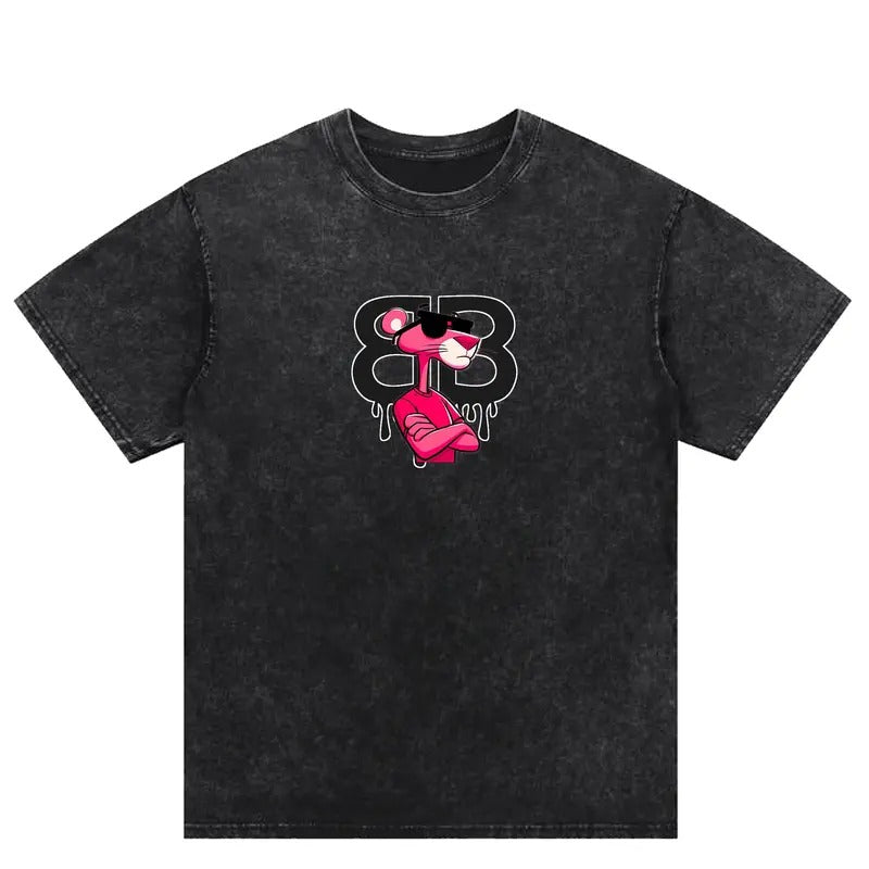 Pink Panther Washed Unlock New Street Trend T-Shirts