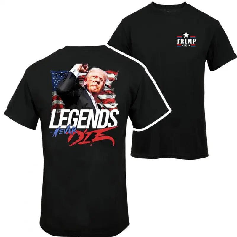Trummp Legends Never Die 2024 Shirt 2 Side President Trummp Shirt Vance Shirts Trending Round Neck Casual T-Shirts