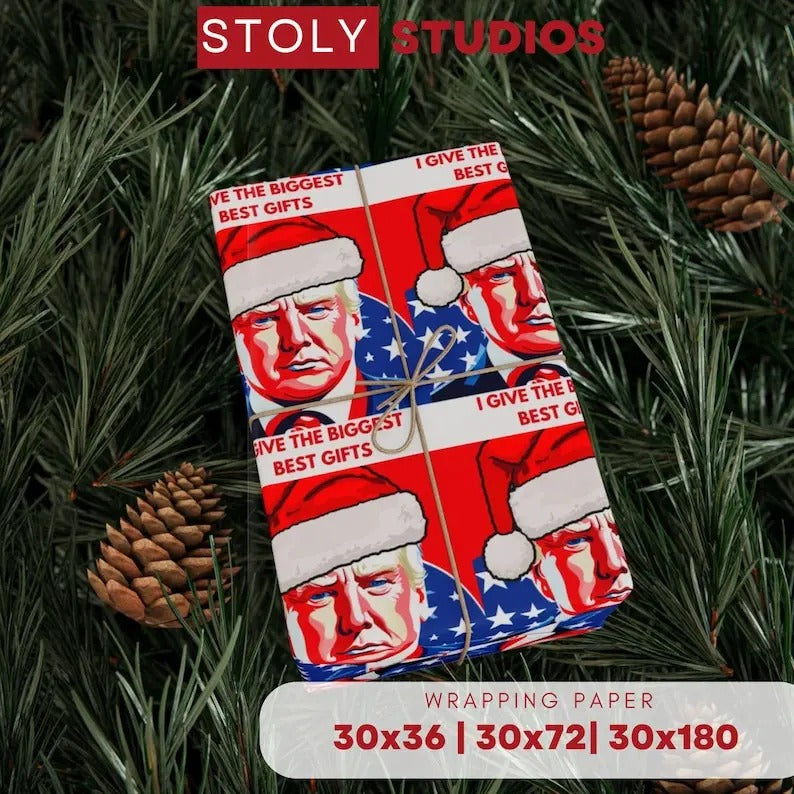 Trump Wrapping Paper Biggest Best Trump Wrapping Paper Xmas Wrapping Traditional Xmas Wrap Red White Blue Wrap T-Shirts