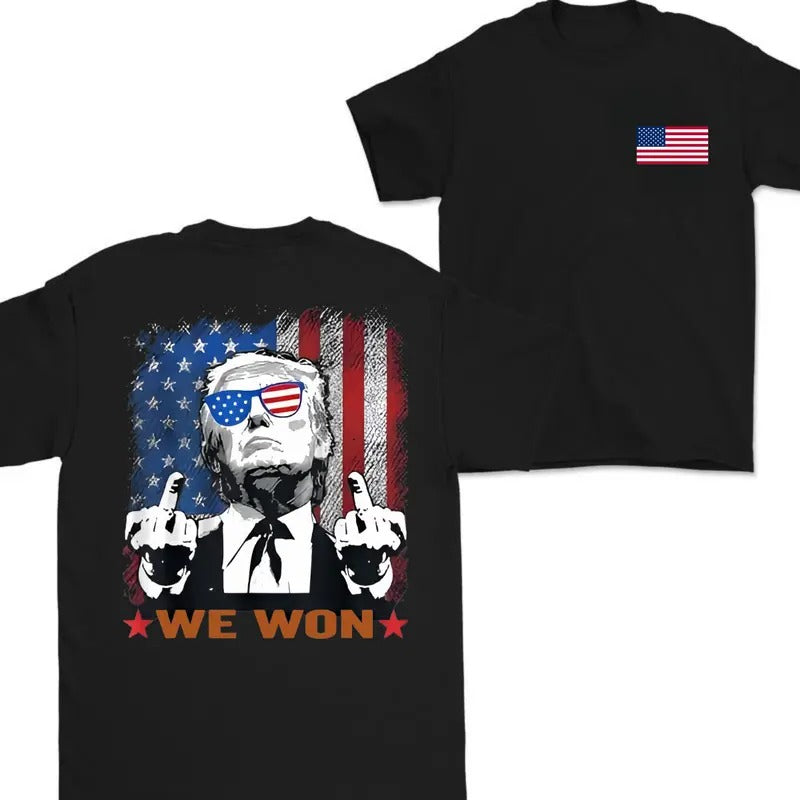 Trump We Won Double Sided Flag USA Shirt Classic Cotton T-Shirts