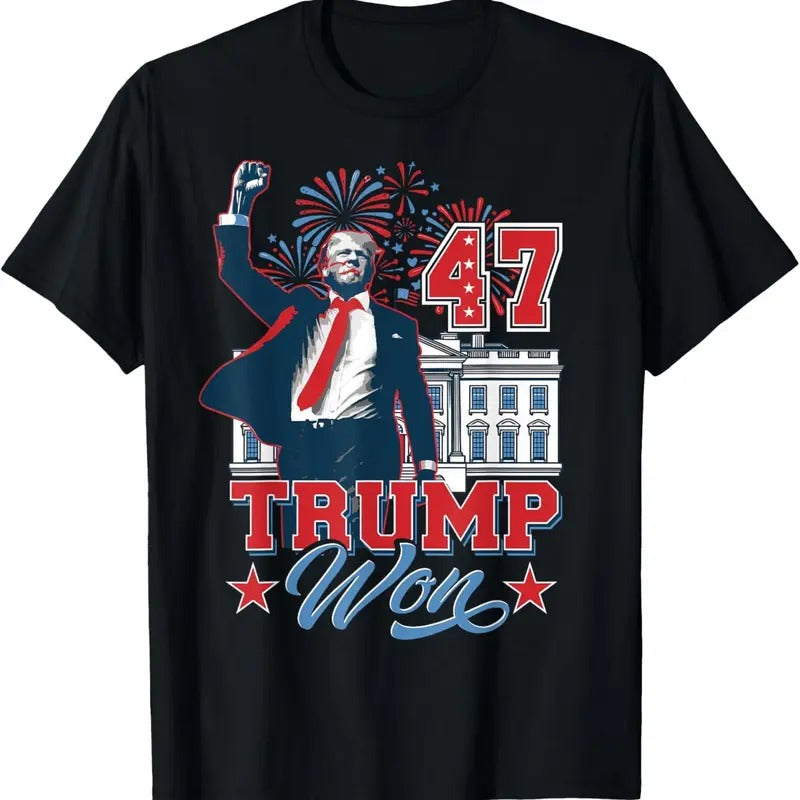 Trump Won Again 2024 Election President 47 Th American Flag T-Shirts